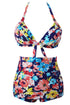 Sexy Blooming Navy Retro High Waist 2 Pieces Plus Swimsuit